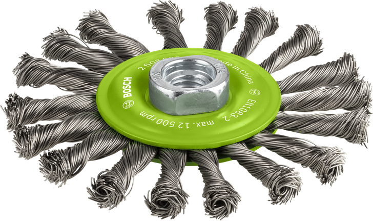 Bosch PRO Stainless Steel heavy wire wheel, 115 mm threaded.