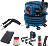 Bosch GAS 18V-12 cordless wet dry vacuum with accessories.