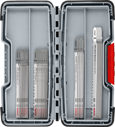 Bosch PRO Wood and Metal Kitchen Builder Set, 30 jigsaw blades.