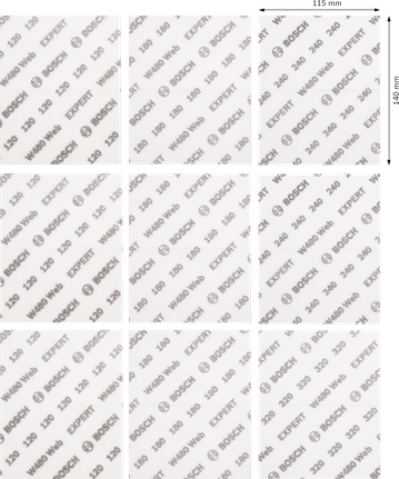 Bosch EXPERT W480 sanding sheet set 115x140 mm assorted grits.