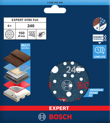 Bosch 150 mm EXPERT O780 foil sanding disc G240.