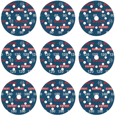 Bosch EXPERT O780 foil sanding disc set, 125 mm assorted grits.