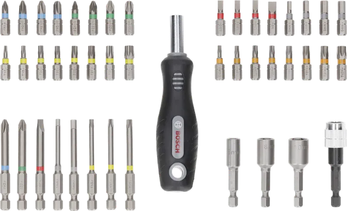 Bosch Extra Hard Screwdriver Bit Set 44+1 pcs with handle.