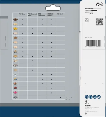 Bosch PRO Construct Wood 184×2.6×16 mm saw blade packaging.