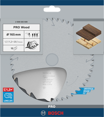 Bosch PRO Wood circular saw blade 165×1.7×20 mm T12.