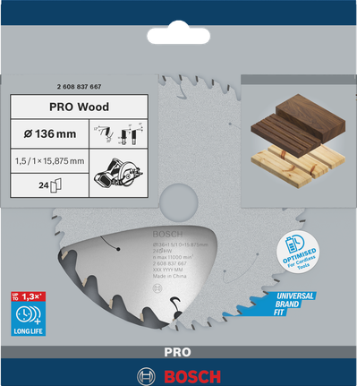 Bosch PRO Wood 136 mm circular saw blade.