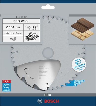 Bosch PRO Wood 184 mm circular saw blade.