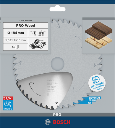 Bosch PRO Wood 184×1.6×16 mm circular saw blade.