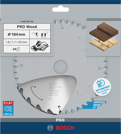 Bosch PRO Wood 184×20 mm circular saw blade.