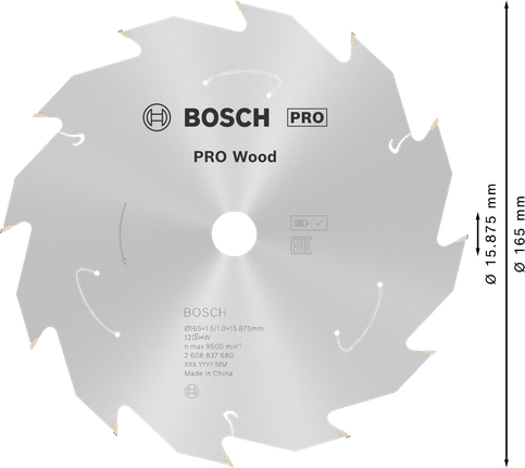 Bosch PRO Wood cordless circular saw blade 165 mm T12.