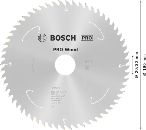 Bosch PRO Wood circular saw blade, 190mm 60T.