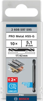 Bosch PRO Metal HSS-G double-ended drill bits 5.1 mm 10-pack.