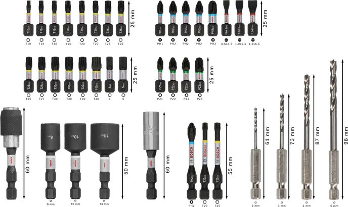 Bosch PRO Impact Wood Set 40 pcs with assorted bits and drill heads.