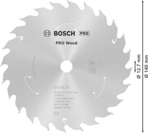 Bosch PRO Wood cordless circular saw blade 140mm 24 teeth.