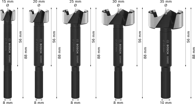 Bosch EXPERT Wood Forstner Drill Bit Set, 5 sizes.