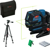 Bosch GCL 12V-50 green laser leveling tool with tripod.