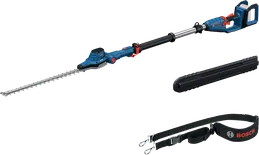 Bosch GHE 18V-50 telescopic hedge trimmer with strap.