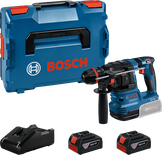 Bosch GBH 18V-22 rotary hammer set with batteries and case.