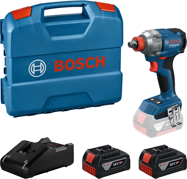 Bosch GDX 18V-285 impact driver set with batteries and case.