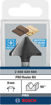 Bosch PRO Router Bit V-Groove 90 degree 8mm shank.
