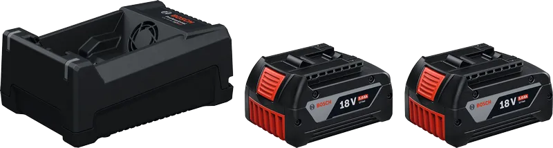 Bosch starter set with charger and two 18V 5Ah batteries.