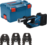 Bosch GPT 18V-19 pipe press tool with case and jaws.