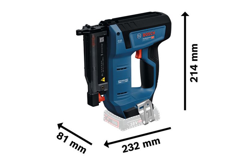 Bosch GNH 18V-35 cordless wood nailer with compact size.