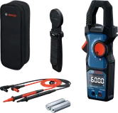 Bosch GMC 600 clamp meter with pouch and accessories.