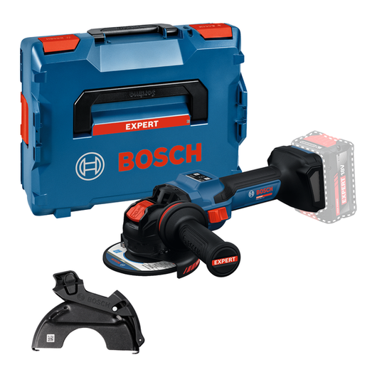 Bosch EXWX18V-15S cordless angle grinder with case.