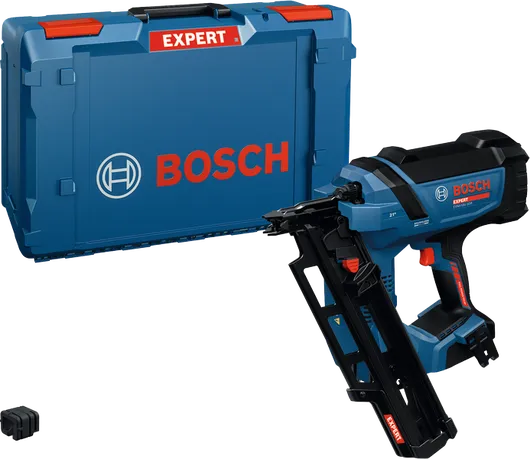 Bosch cordless nailer EXNH18V-90R with carrying case.