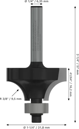 Bosch PRO Router Bit Rounding Over R 3/8″ shank 1/4″.
