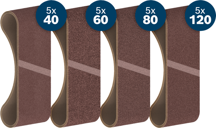 Bosch PRO X440 sanding belt set, 100 x 610 mm grits.