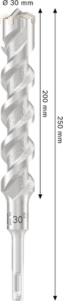 Bosch PRO SDS plus-5X 30mm hammer drill bit, 250mm length.