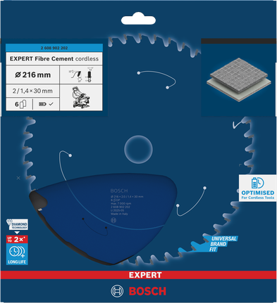 Bosch Fibre Cement circular saw blade 216×2/1.4×30 mm.