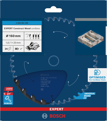 Bosch EXPERT Construct Wood cordless 160 mm T24 saw blade.