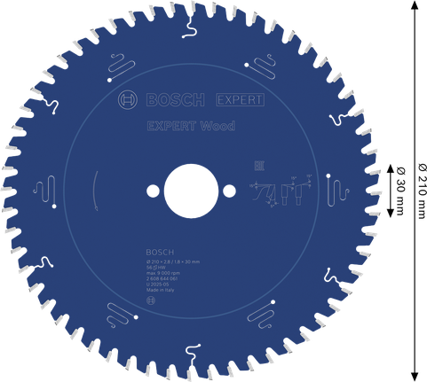 Bosch EXPERT Wood circular saw blade, 210 mm diameter.