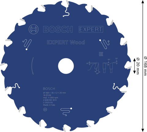 Bosch EXPERT Wood Circular Saw Blade 168 mm for clean cuts.