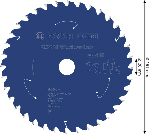 Bosch EXPERT Wood cordless circular saw blade 165mm.