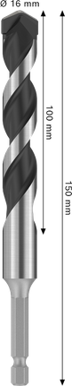 Bosch PRO HEX-5 drill bit 16x100x150 mm with hex shank.