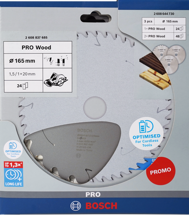 Bosch PRO Wood Circular Saw Blade 165 mm 3-pack.