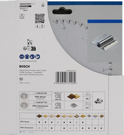 Bosch PRO Wood & Aluminium Circular Saw Blade 165 mm pack.