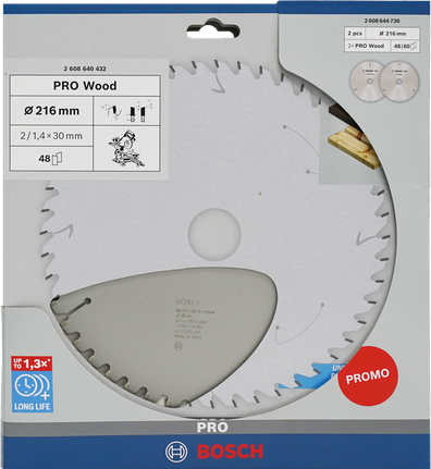 Bosch PRO Wood Circular Saw Blade 216 mm promo pack.