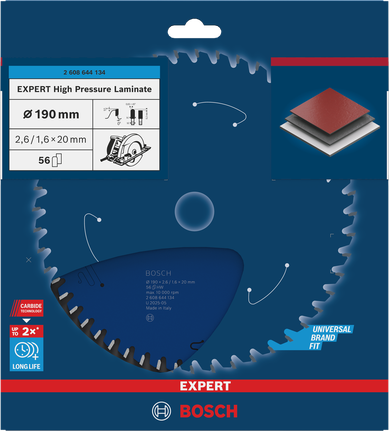 Bosch EXPERT High Pressure Laminate circular saw blade 190×2.6/1.6×20 mm T56.