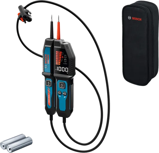 Bosch EXVT 1000 voltage tester with display and case.