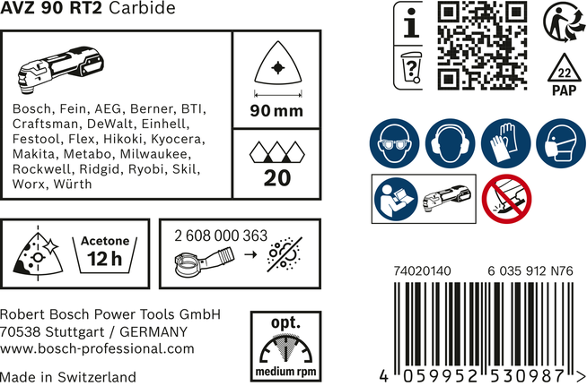 Bosch EXPERT AVZ 90 RT2 carbide multitool sanding plate 90 mm.