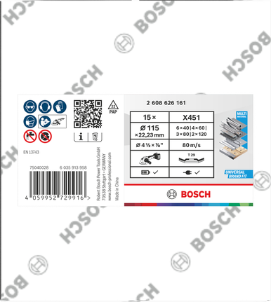 Bosch X451 flap disc set 115×22.23 mm 15 pcs.