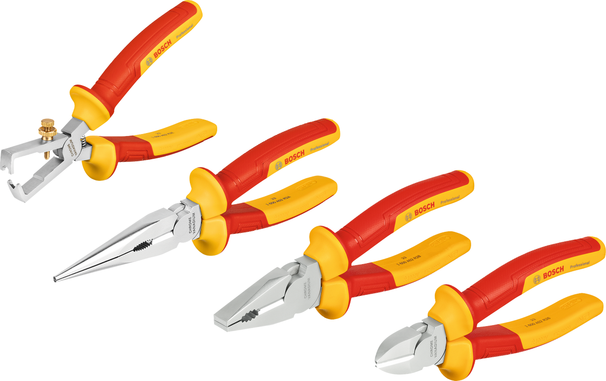 Bosch VDE pliers set 4 pcs with insulated handles.