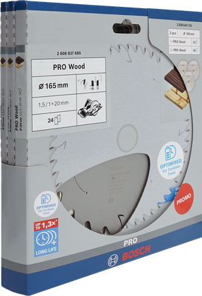 Bosch PRO Wood 165 mm circular saw blade 3-pack.
