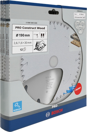 Bosch PRO Construct Wood 190 mm circular saw blade 3-pack.