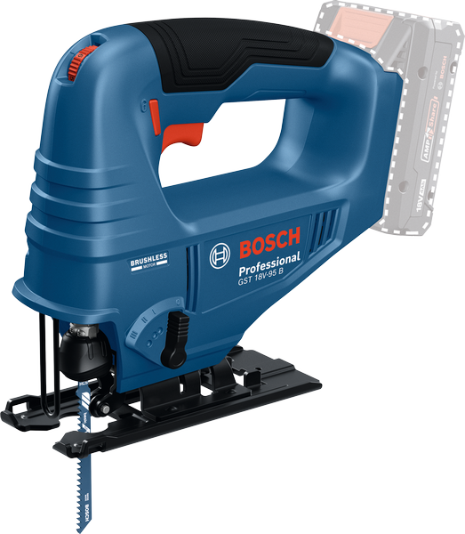 Bosch GST 18V-95 B cordless jigsaw for precise cutting.